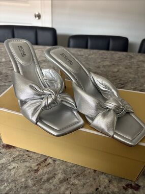 MICHAEL Michael Kors Silver Knot-Front Heeled Mules